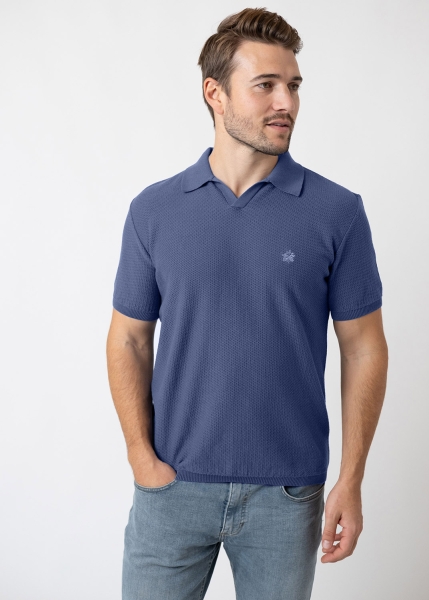Poloshirt "Edelweiß Strick" - blaugrau